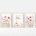 Load image into Gallery viewer, Personalised Wildflower Nursery Prints | Set of 3 | Pink Floral & Initial Decor for Girls Room - RoseRowanDesign -
