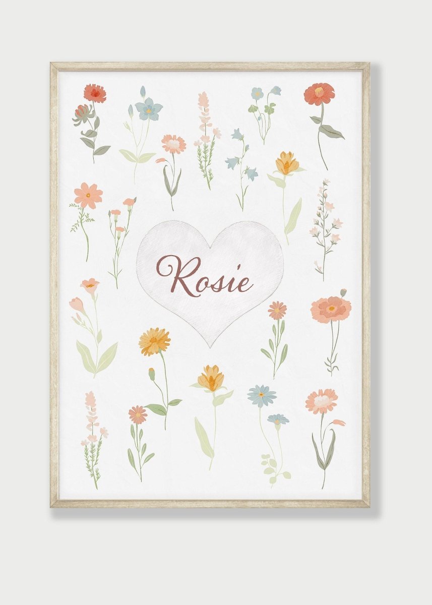 Personalised Wildflower Prints | Set of 3 Floral Nursery Art | Boho Baby Girls Decor - RoseRowanDesign - Wall Art