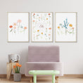 Load image into Gallery viewer, Personalised Wildflower Prints | Set of 3 Floral Nursery Art | Boho Baby Girls Decor - RoseRowanDesign - Wall Art