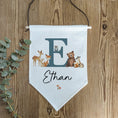 Load image into Gallery viewer, Personalised Woodland Animal Name Pennant | Kids Room Banner & Nursery Wall Flag - RoseRowanDesign -