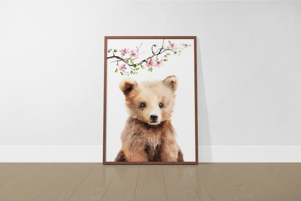 Personalised Woodland Animal Nursery Prints | Set of 3 | Pink Blossom Decor for Girls - RoseRowanDesign - Wall Art