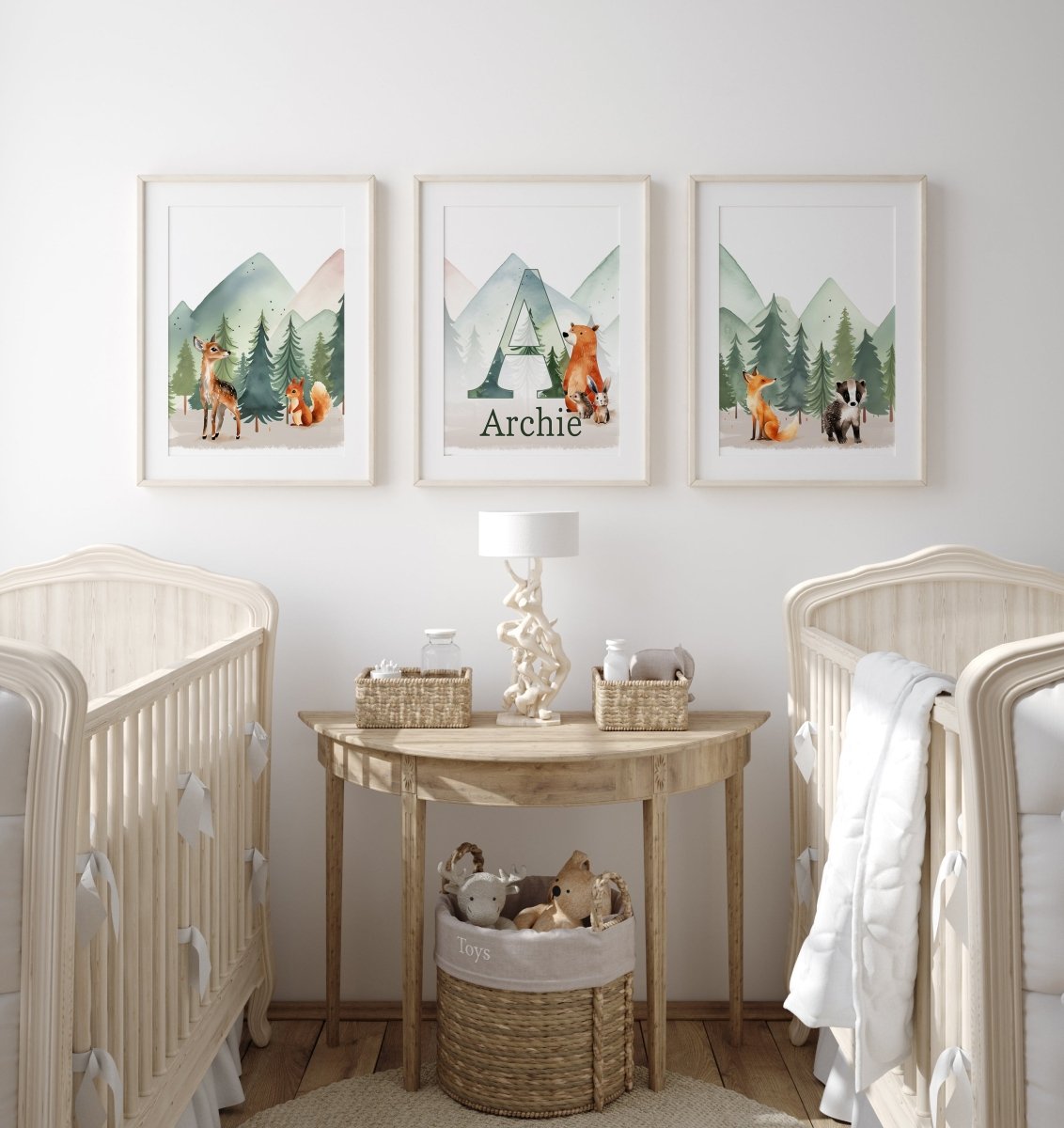 Personalised Woodland Animal | Set of 3 Prints | Forest & Mountain for Kids room - RoseRowanDesign - Wall Art