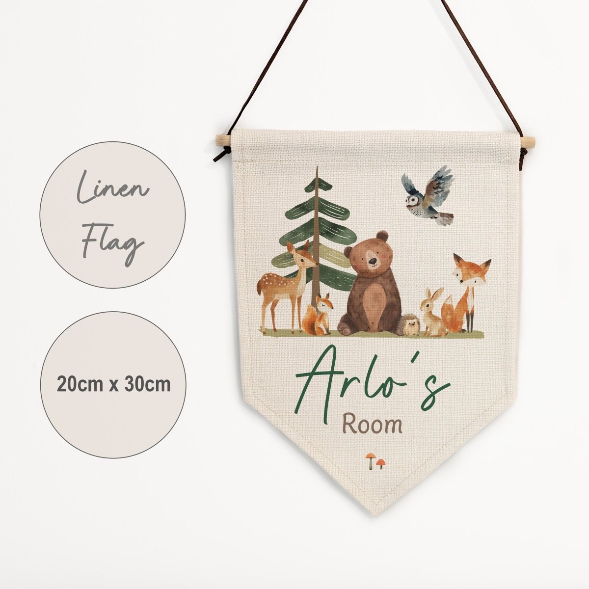 Personalised Woodland Animals Name Pennant | Kids Room Banner & Nursery Wall Sign - RoseRowanDesign -