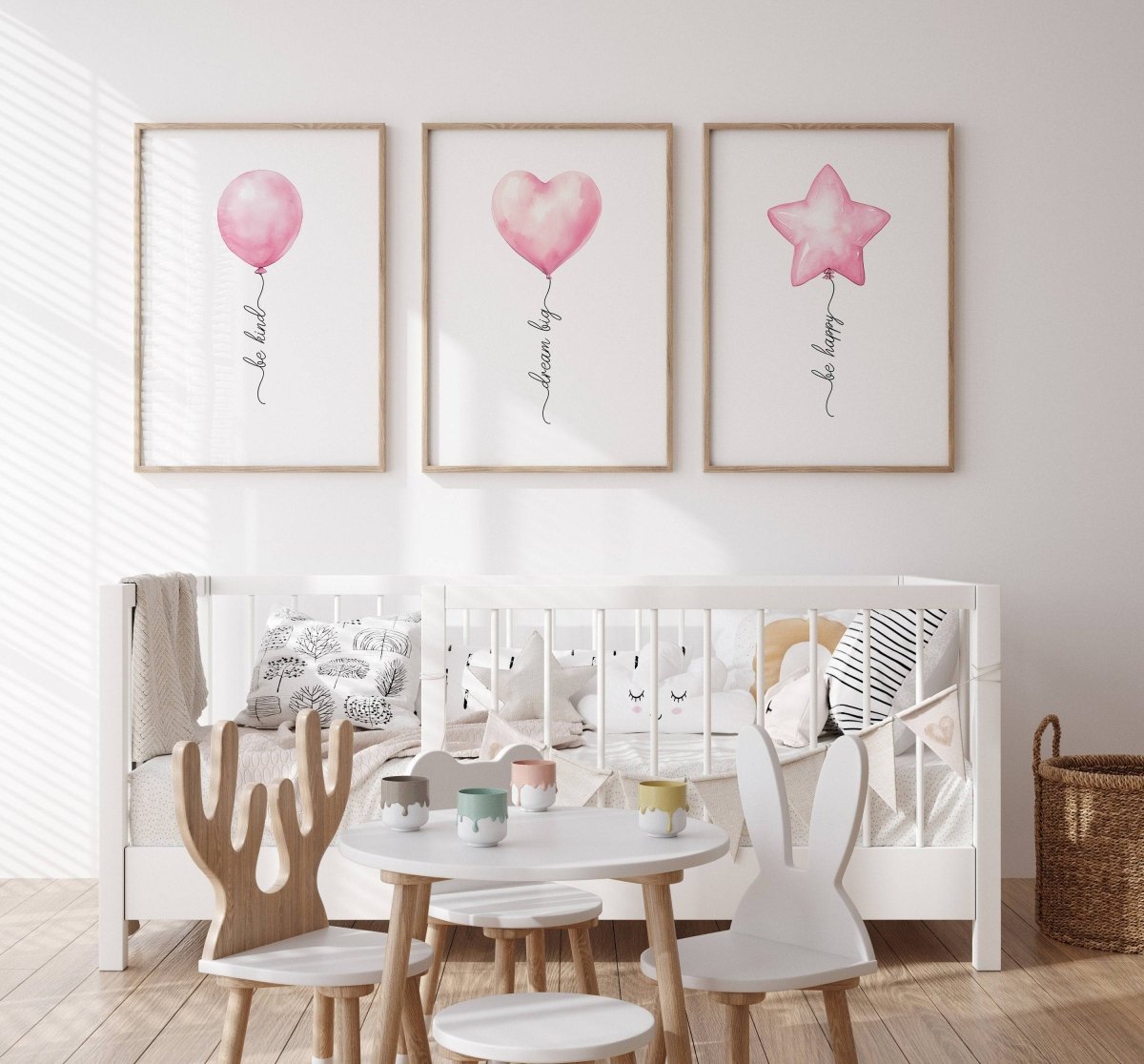 Pink Balloon Nursery Wall Art | Set of 3 | Baby Girls' Room and Toddler Playroom Decor - RoseRowanDesign -