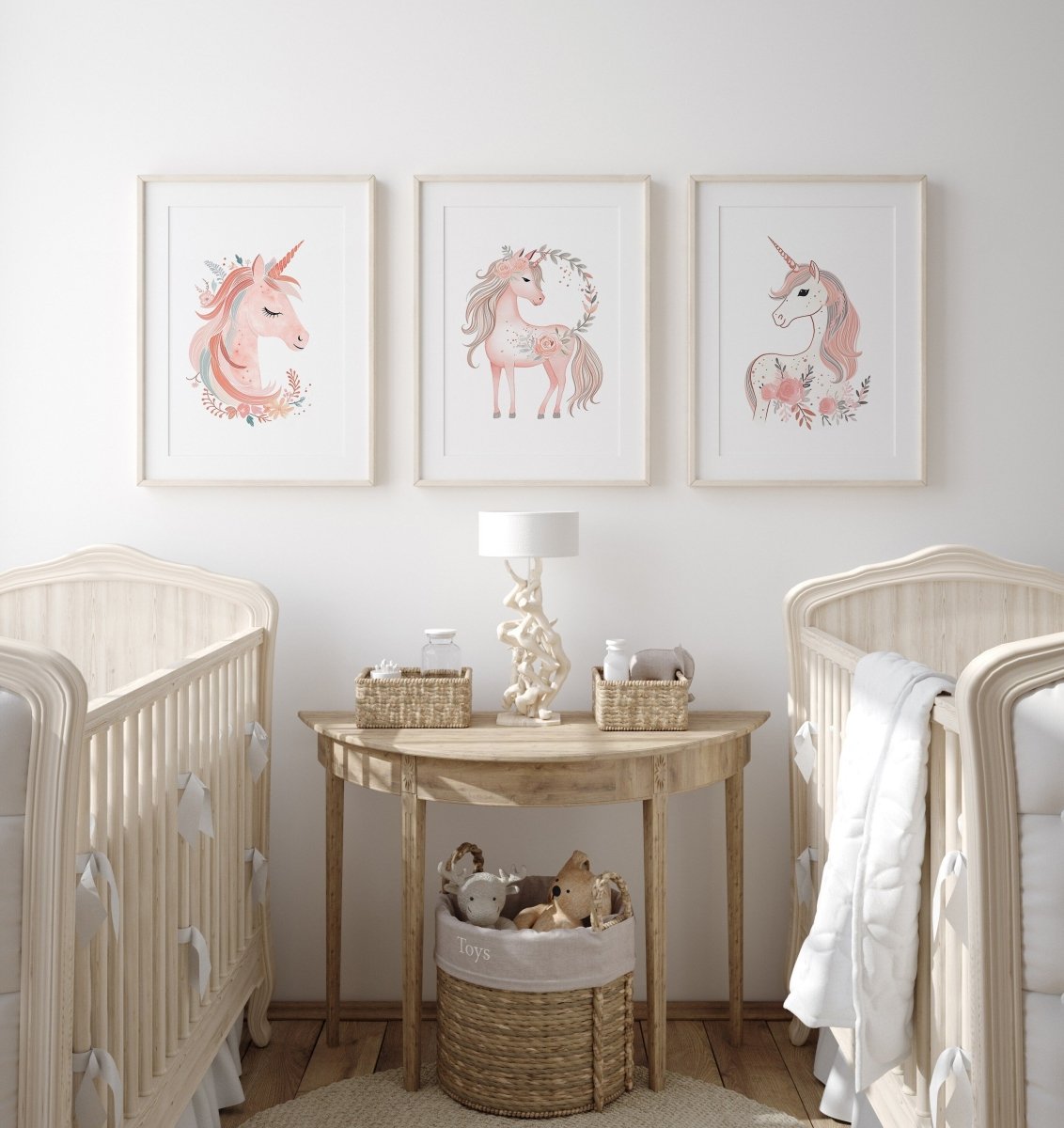 Pink Boho Unicorn Nursery Wall Art | Set of 3 | Girls' Bedroom and Playroom Decor - RoseRowanDesign -