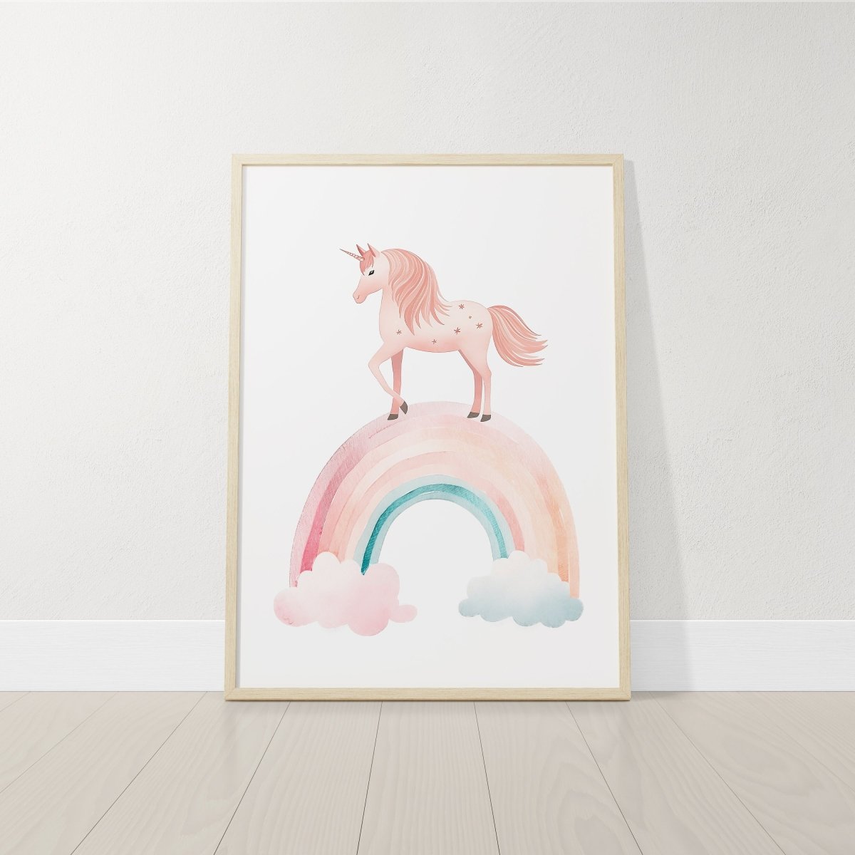 Pink Boho Unicorn Nursery Wall Art | Set of 3 | Rainbow, Sun, and Moon Prints for Girls' Bedroom - RoseRowanDesign -