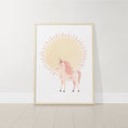 Load image into Gallery viewer, Pink Boho Unicorn Nursery Wall Art | Set of 3 | Rainbow, Sun, and Moon Prints for Girls' Bedroom - RoseRowanDesign -