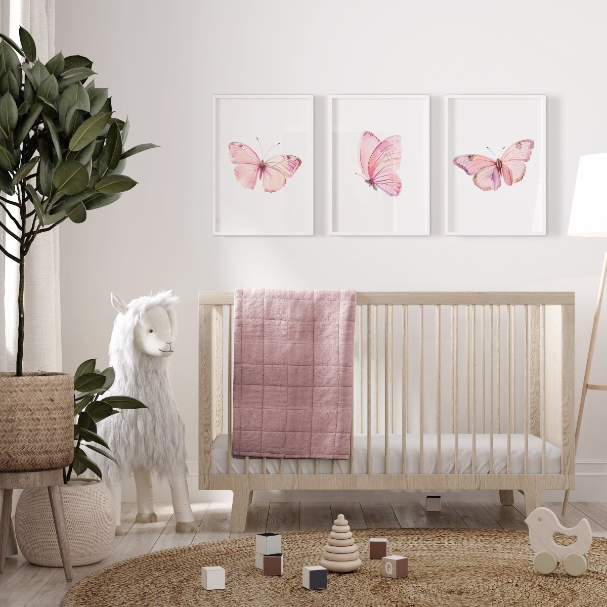 Pink Butterfly Nursery Wall Art | Set of 3 | Girly Bedroom Prints for Baby Girls' Room - RoseRowanDesign -