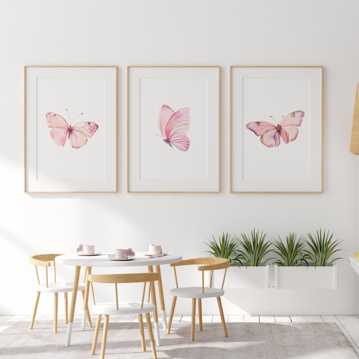Pink Butterfly Nursery Wall Art | Set of 3 | Girly Bedroom Prints for Baby Girls' Room - RoseRowanDesign -