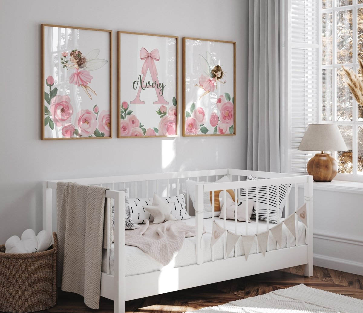 Pink Fairy Personalised Set of 3 Prints | Wall Art for Nursery, Bedroom or Playroom - RoseRowanDesign - Wall Art