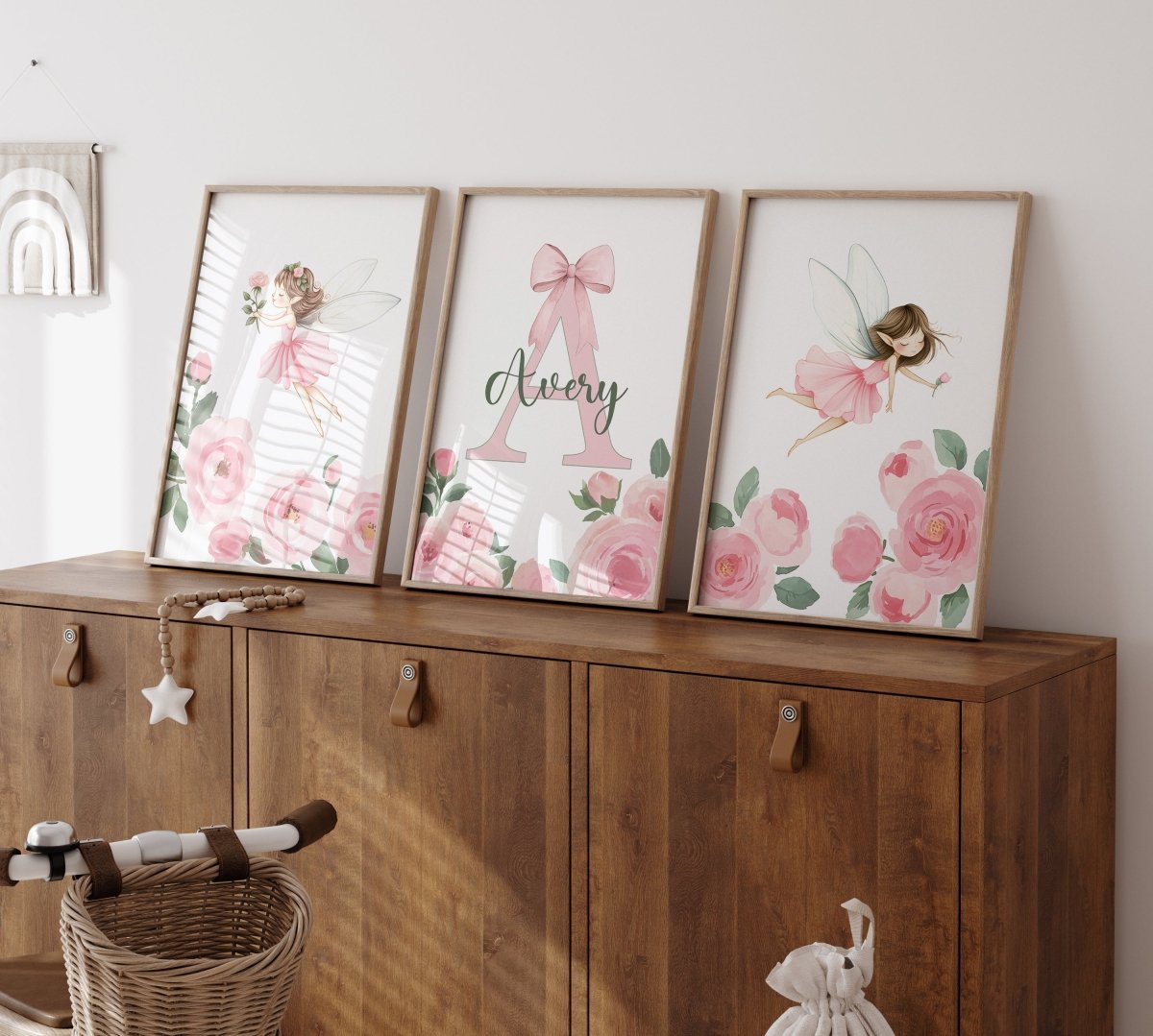 Pink Fairy Personalised Set of 3 Prints | Wall Art for Nursery, Bedroom or Playroom - RoseRowanDesign - Wall Art