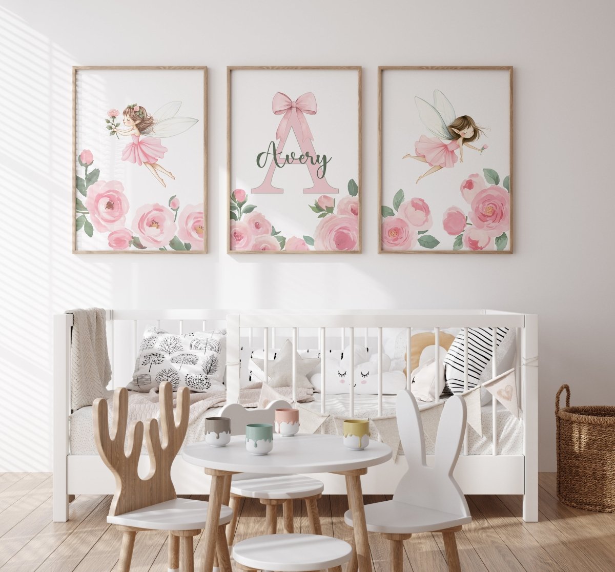 Pink Fairy Personalised Set of 3 Prints | Wall Art for Nursery, Bedroom or Playroom - RoseRowanDesign - Wall Art