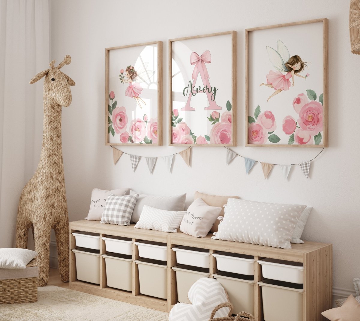 Pink Fairy Personalised Set of 3 Prints | Wall Art for Nursery, Bedroom or Playroom - RoseRowanDesign - Wall Art