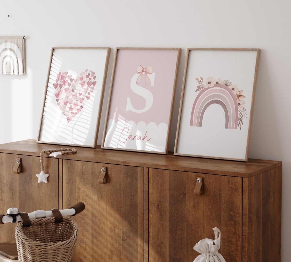 Pink Hearts Personalised Set of 3 Wall Prints | Wall Art for Nursery, Bedroom or Playroom - RoseRowanDesign - Wall Art