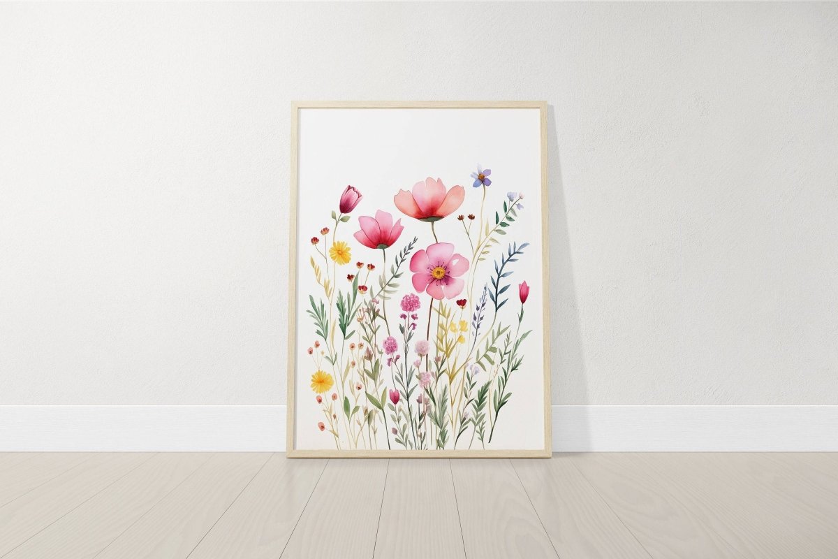 Pink Wildflower Nursery Prints | Set of 3 | Floral Decor for Baby Girls' Room - RoseRowanDesign -