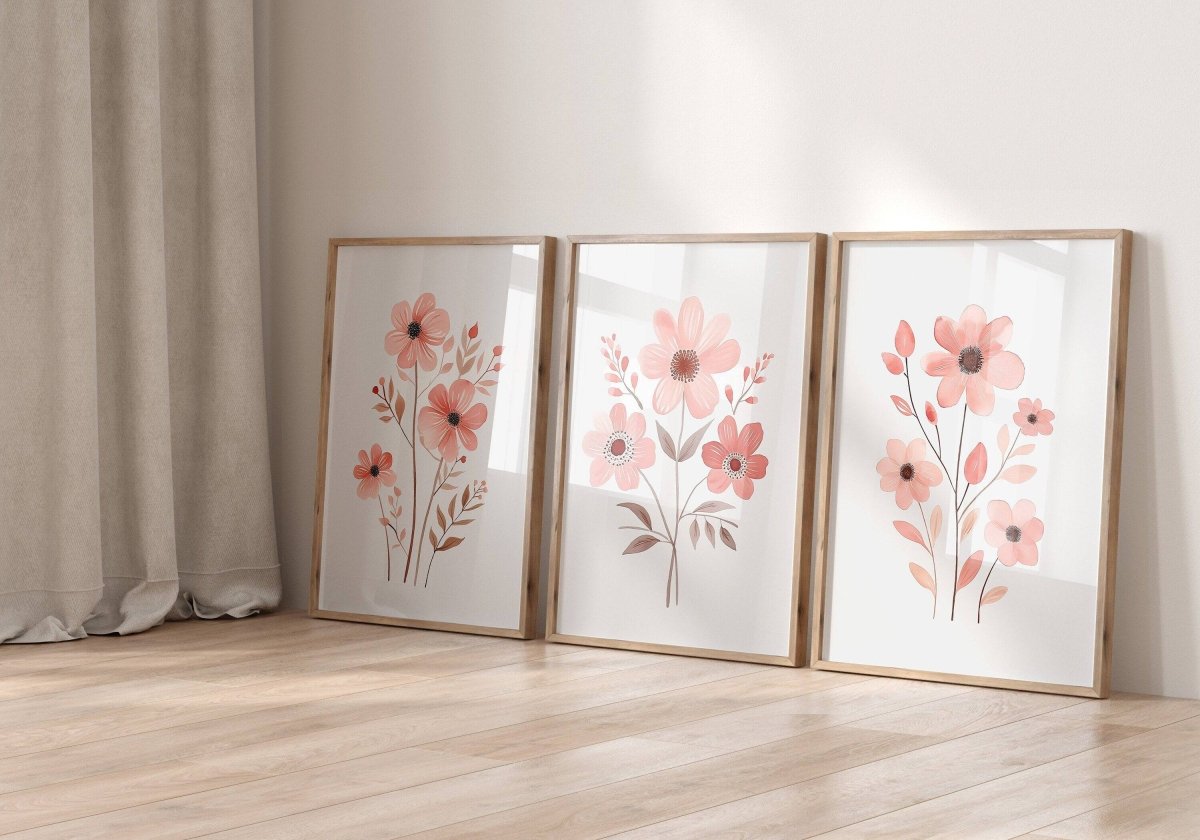 Pink Wildflower Nursery Wall Art Set of Floral Decor for
