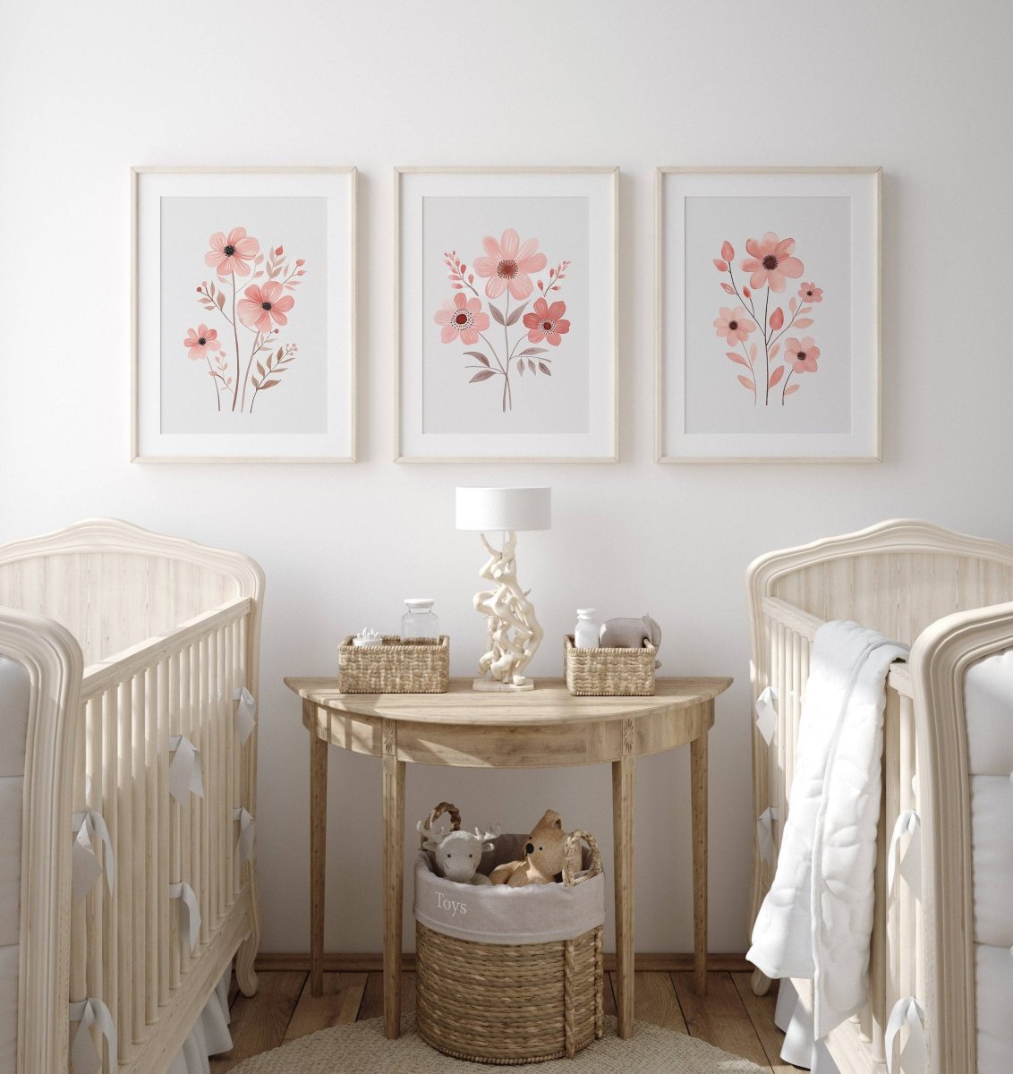 Pink Wildflower Nursery Wall Art | Set of 3 | Floral Decor for Baby Girls' Room - RoseRowanDesign -
