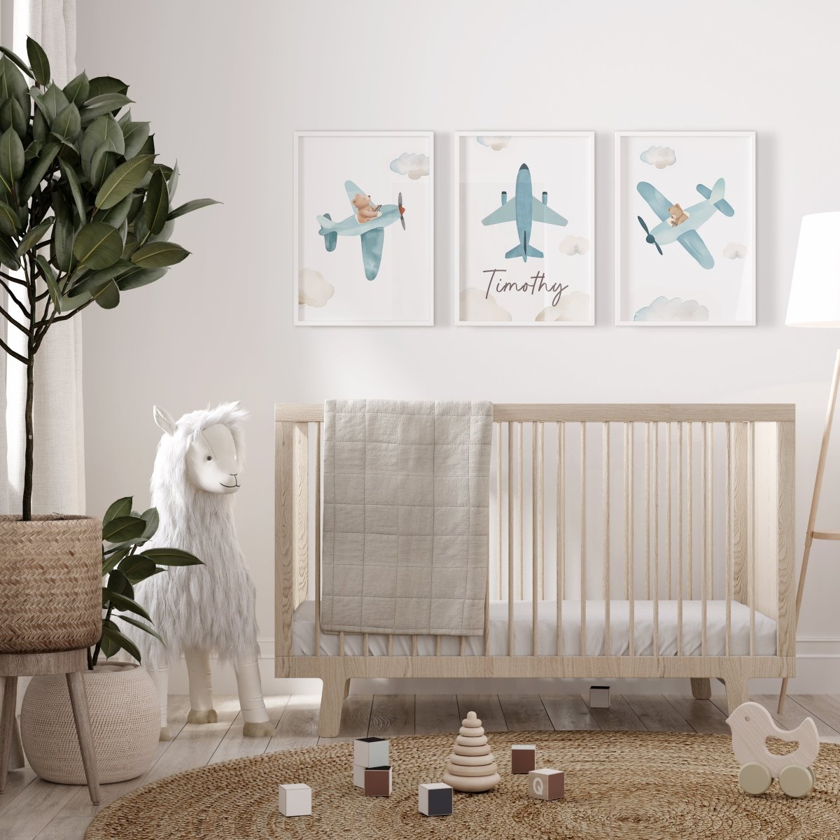 Plane Personalised Set of 3 Wall Prints | Wall Art for Nursery, Bedroom or Playroom - RoseRowanDesign - Wall Art