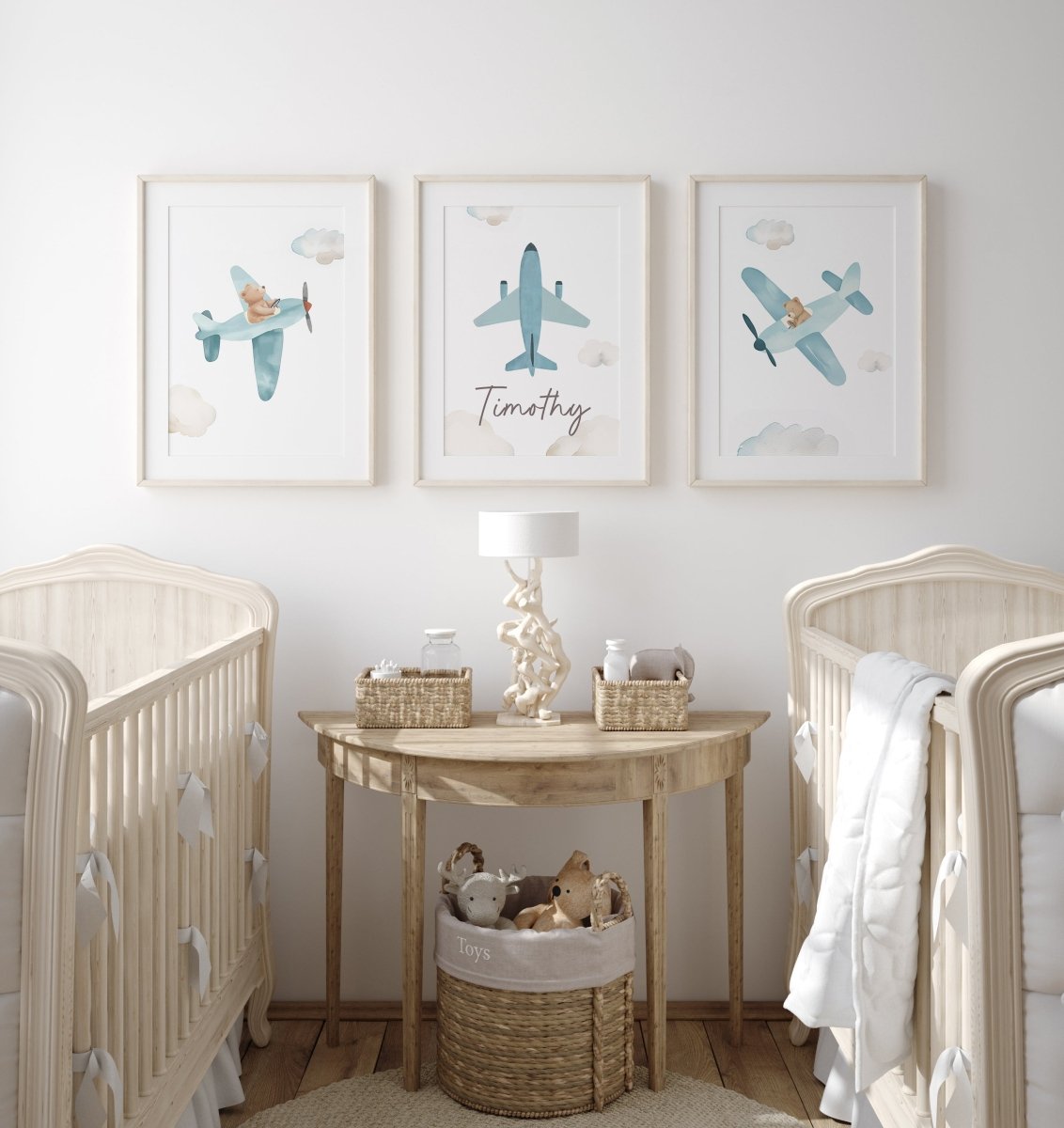 Plane Personalised Set of 3 Wall Prints | Wall Art for Nursery, Bedroom or Playroom - RoseRowanDesign - Wall Art