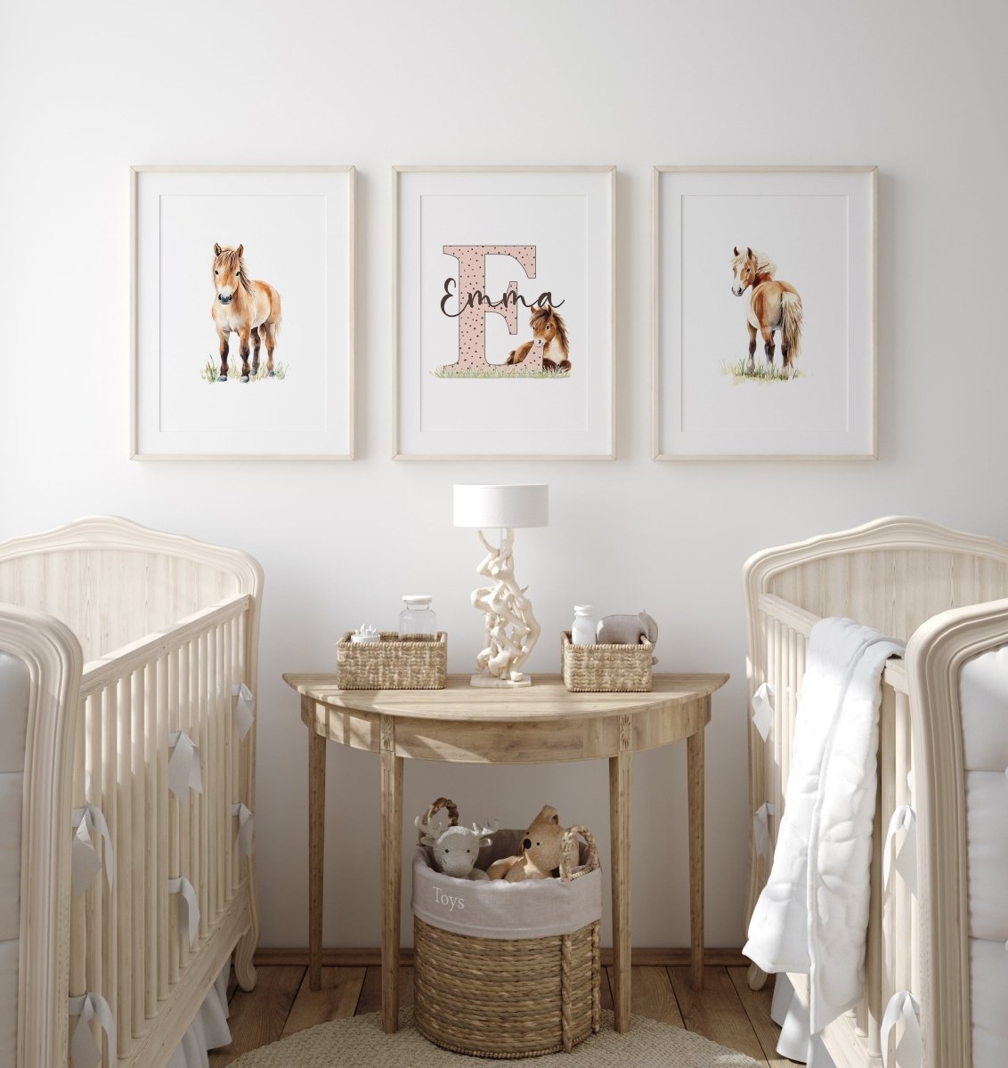 Pony Nursery Prints | Set of 3 | Personalised Ponies Wall Art for girls' Room - RoseRowanDesign -