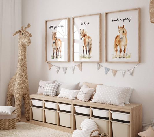 Pony Wall Art Prints | Set of 3 | Gender - Neutral Equine Decor for Kids' Bedroom - RoseRowanDesign -
