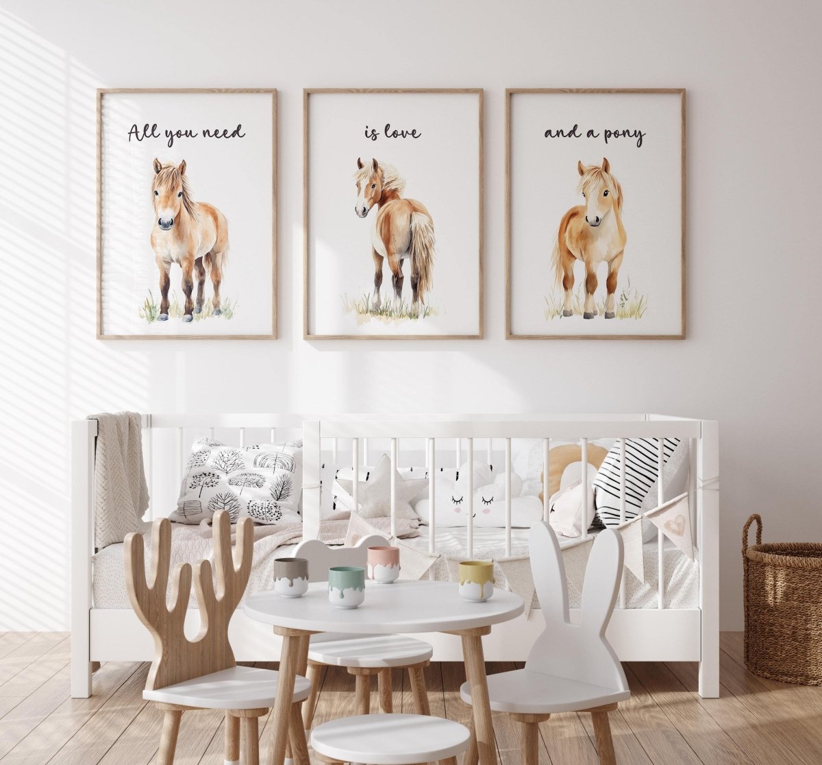 Pony Wall Art Prints | Set of 3 | Gender - Neutral Equine Decor for Kids' Bedroom - RoseRowanDesign -