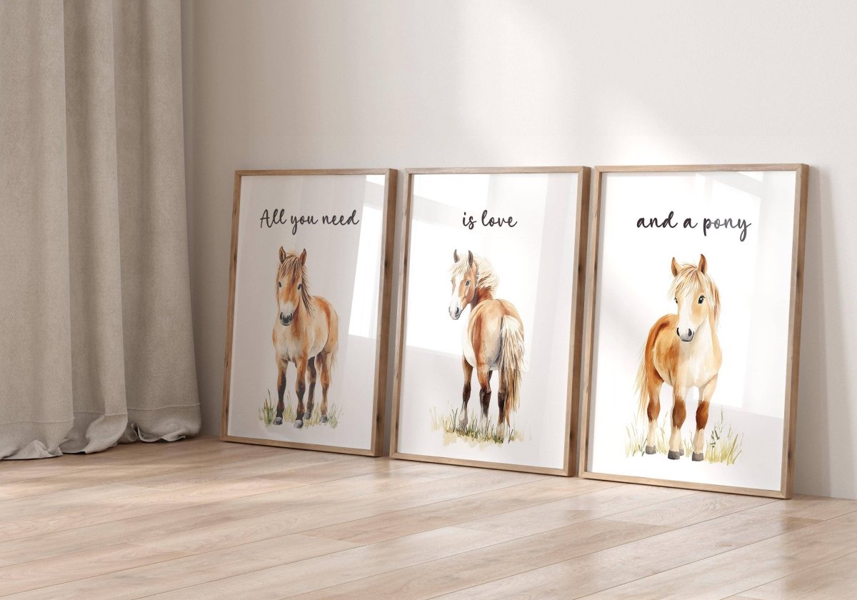 Pony Wall Art Prints | Set of 3 | Gender - Neutral Equine Decor for Kids' Bedroom - RoseRowanDesign -