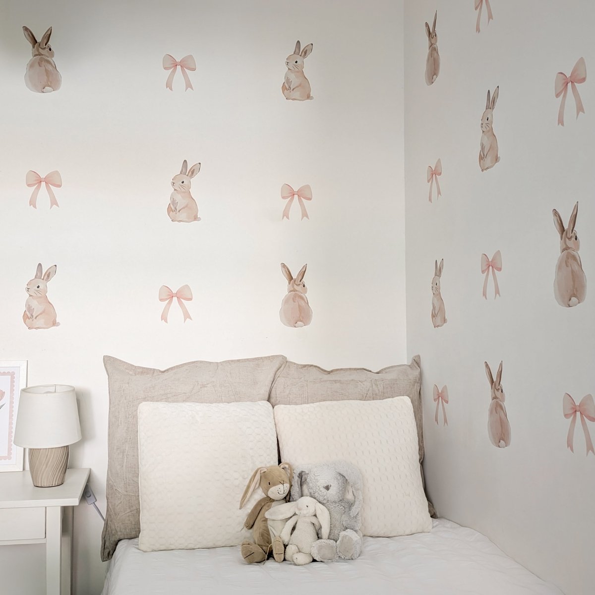 Premium Fabric Nursery Wall Stickers - Bunnies and Bows - RoseRowanDesign -
