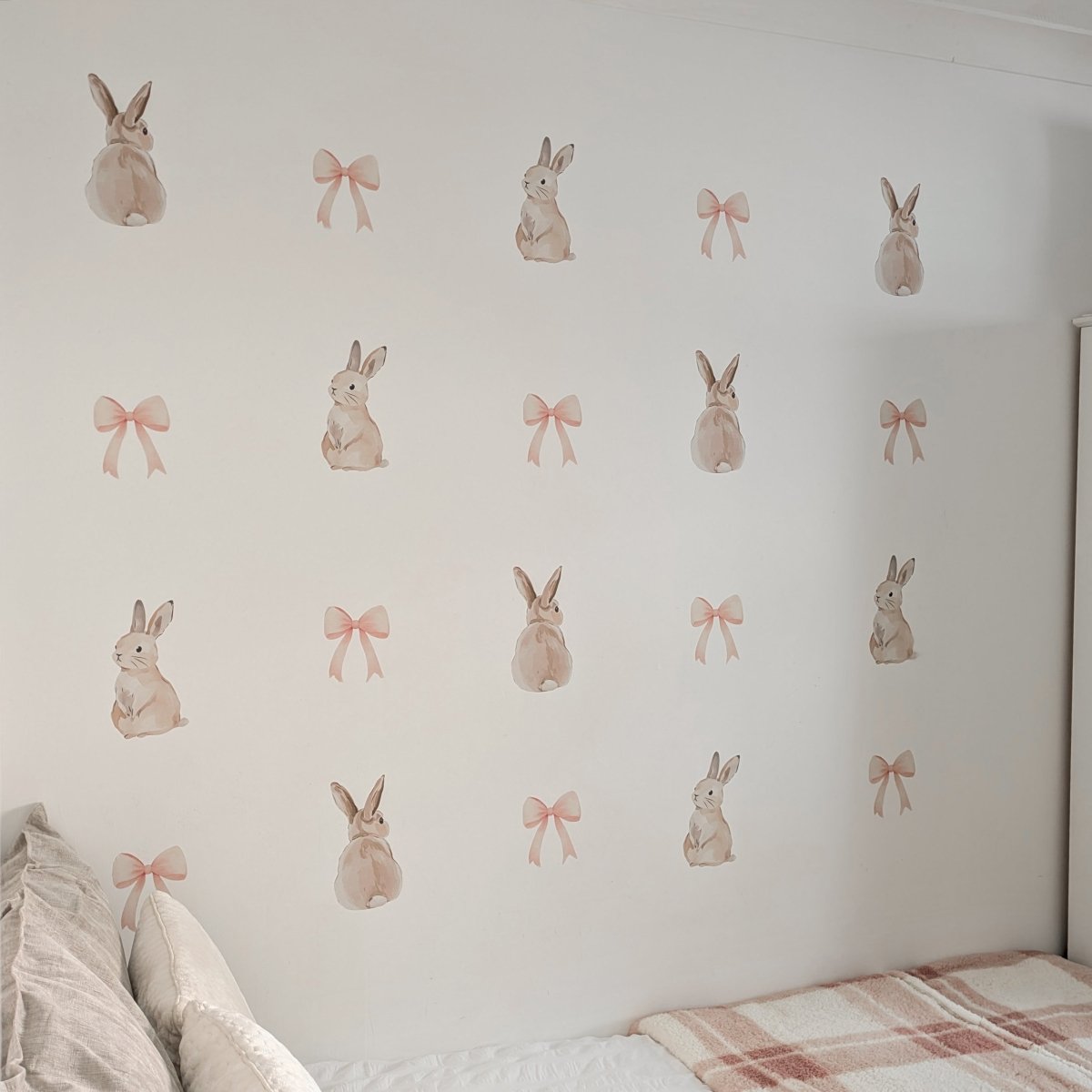 Premium Fabric Nursery Wall Stickers - Bunnies and Bows - RoseRowanDesign -