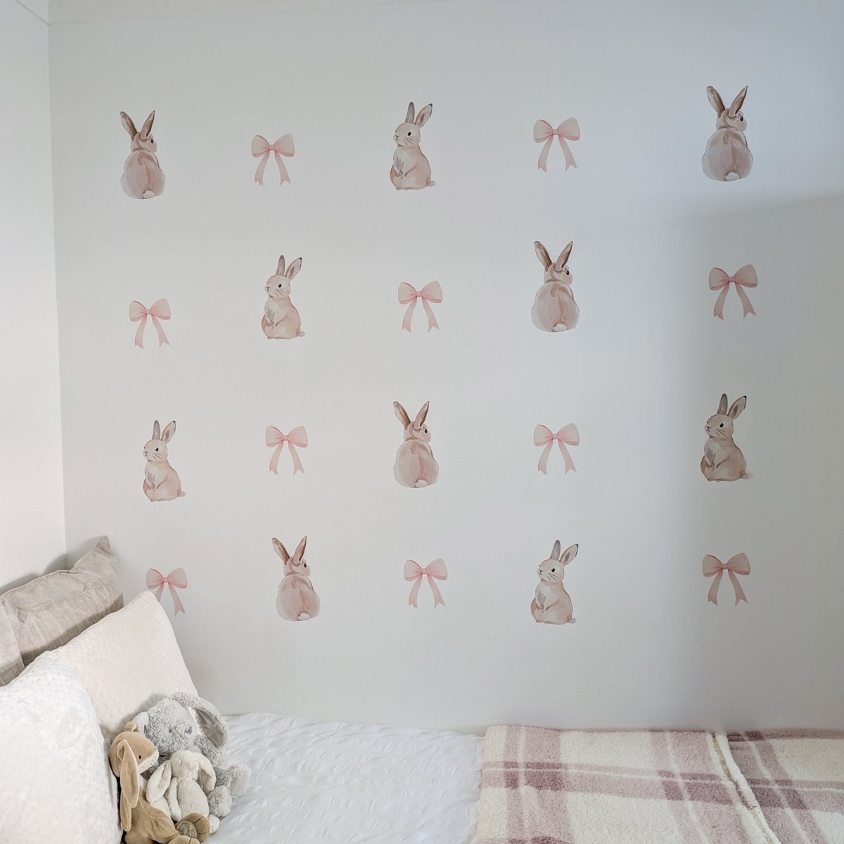 Premium Fabric Nursery Wall Stickers - Bunnies and Bows - RoseRowanDesign -