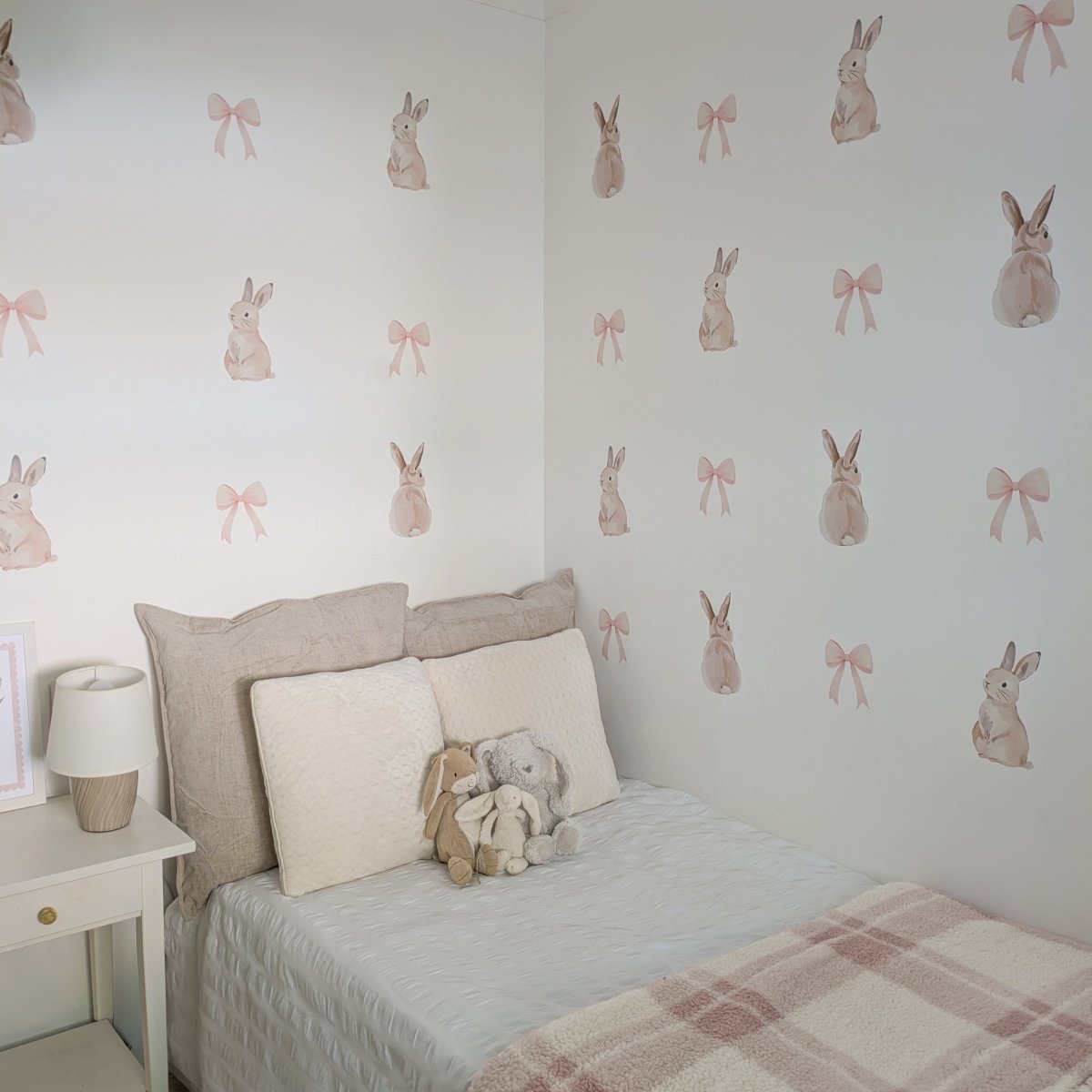 Premium Fabric Nursery Wall Stickers - Bunnies and Bows - RoseRowanDesign -