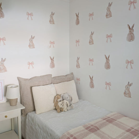 Premium Fabric Nursery Wall Stickers - Bunnies and Bows - RoseRowanDesign -