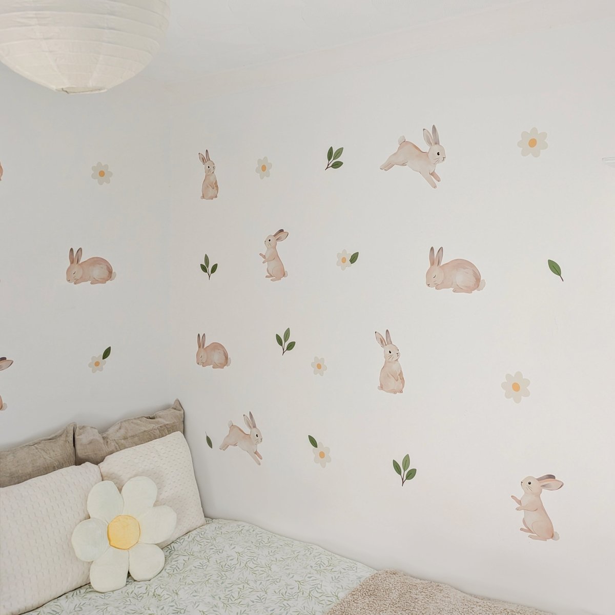 Premium Fabric Nursery Wall Stickers - Bunnies and Daisies - RoseRowanDesign -
