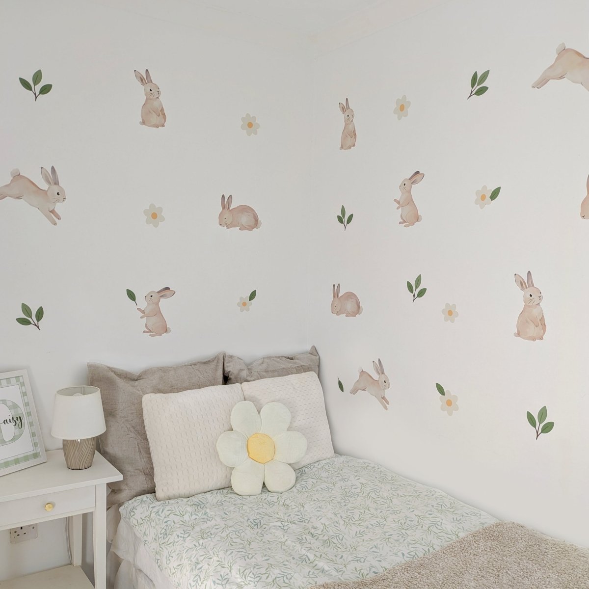 Premium Fabric Nursery Wall Stickers - Bunnies and Daisies - RoseRowanDesign -