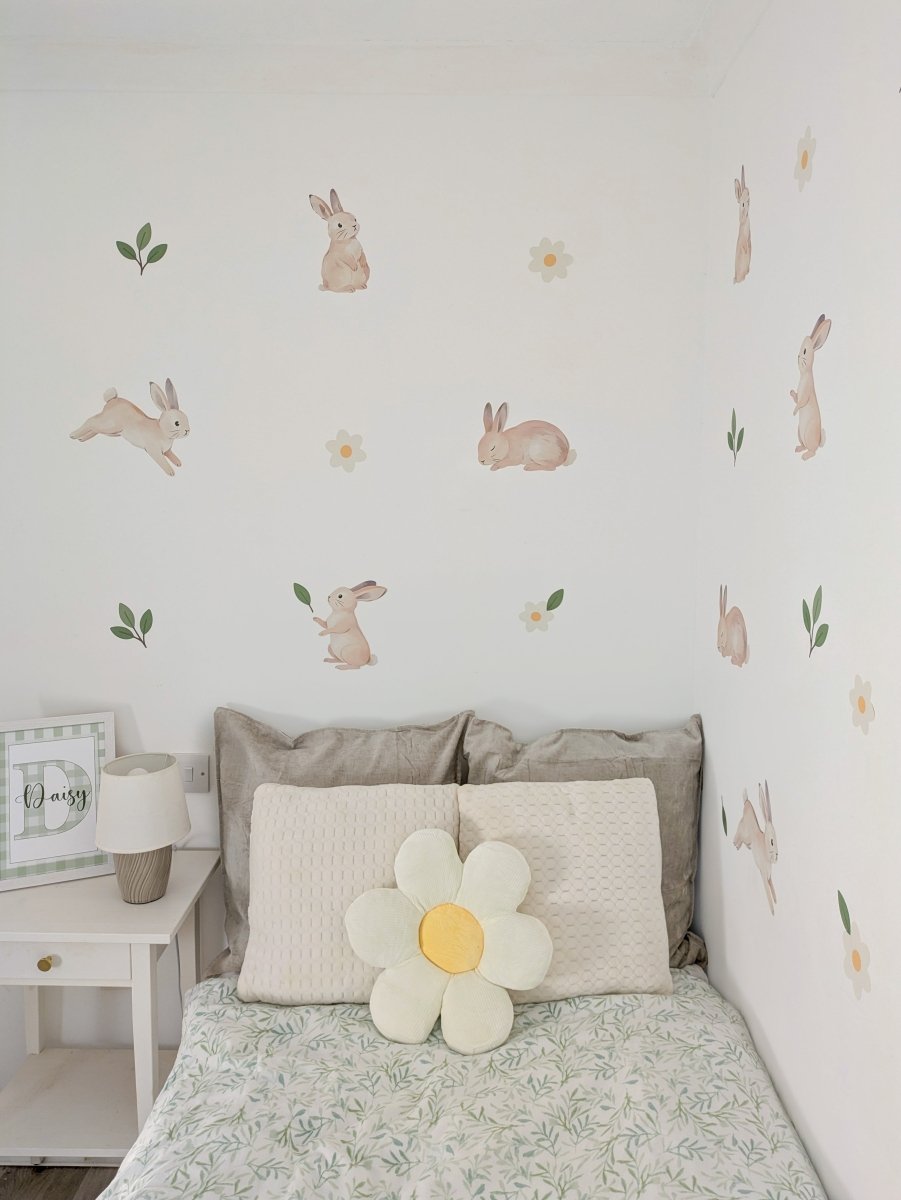 Premium Fabric Nursery Wall Stickers - Bunnies and Daisies - RoseRowanDesign -