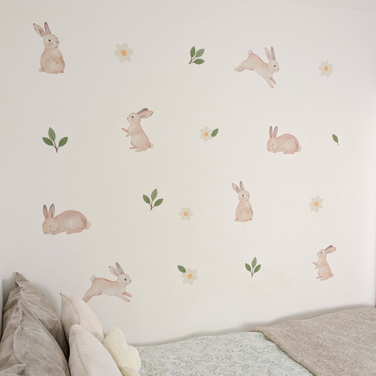 Premium Fabric Nursery Wall Stickers - Bunnies and Daisies - RoseRowanDesign -