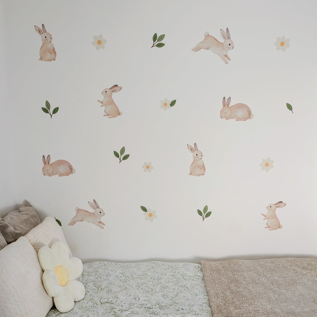 Premium Fabric Nursery Wall Stickers - Bunnies and Daisies - RoseRowanDesign -
