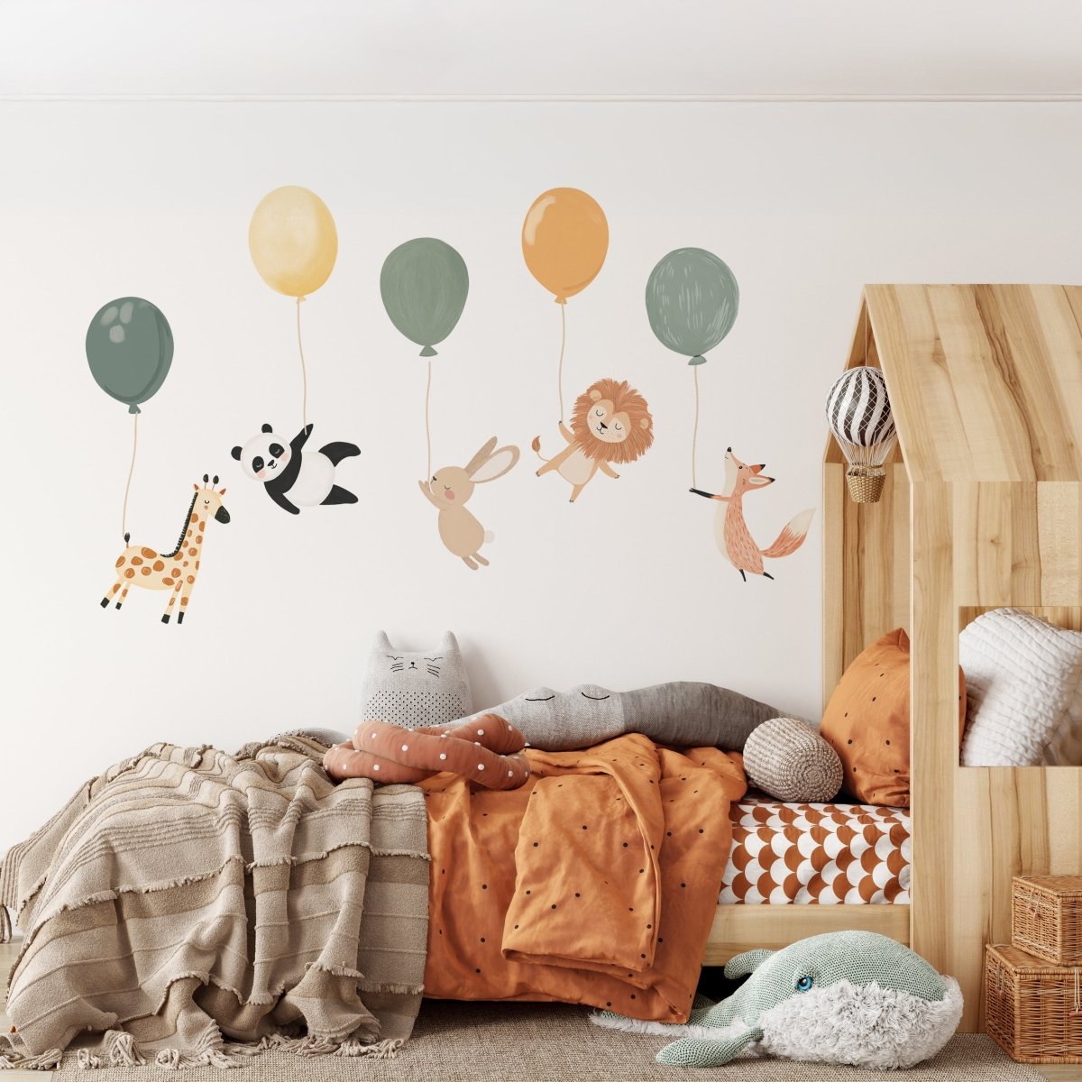 Premium Fabric Nursery Wall Stickers - Cute Animals with Balloons - RoseRowanDesign -