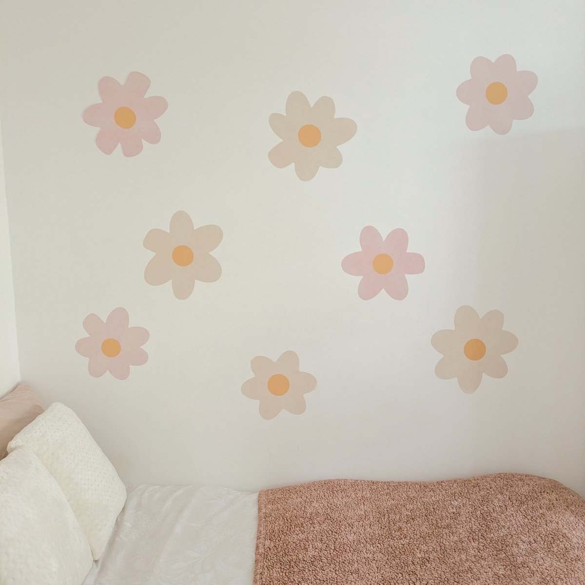 Premium Fabric Nursery Wall Stickers - Daisies - LARGE - Pink & Beige - RoseRowanDesign -