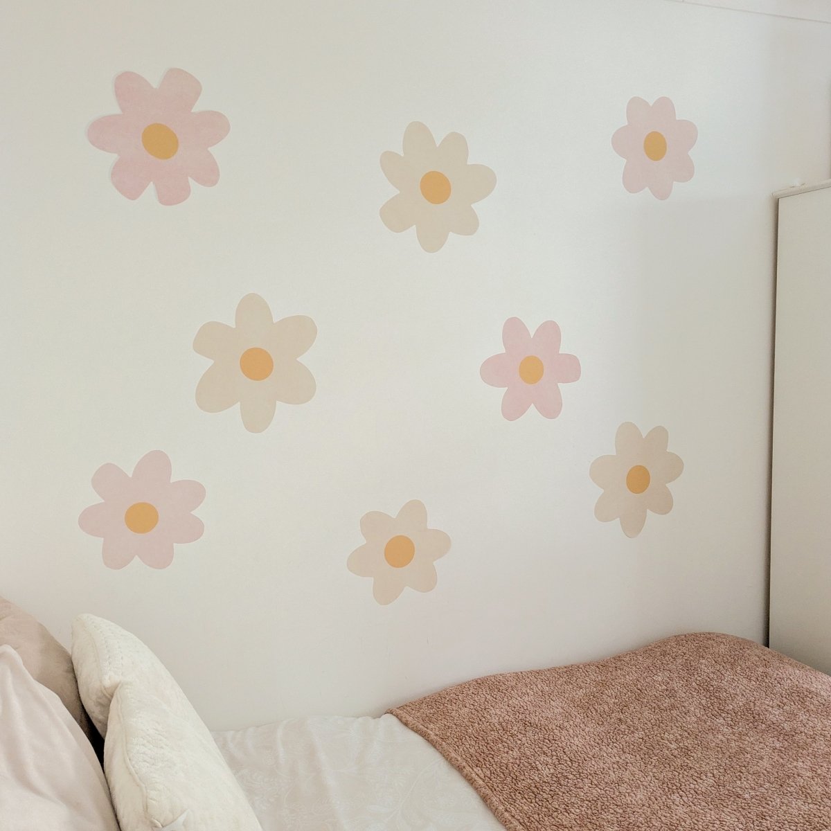 Premium Fabric Nursery Wall Stickers - Daisies - LARGE - Pink & Beige - RoseRowanDesign -