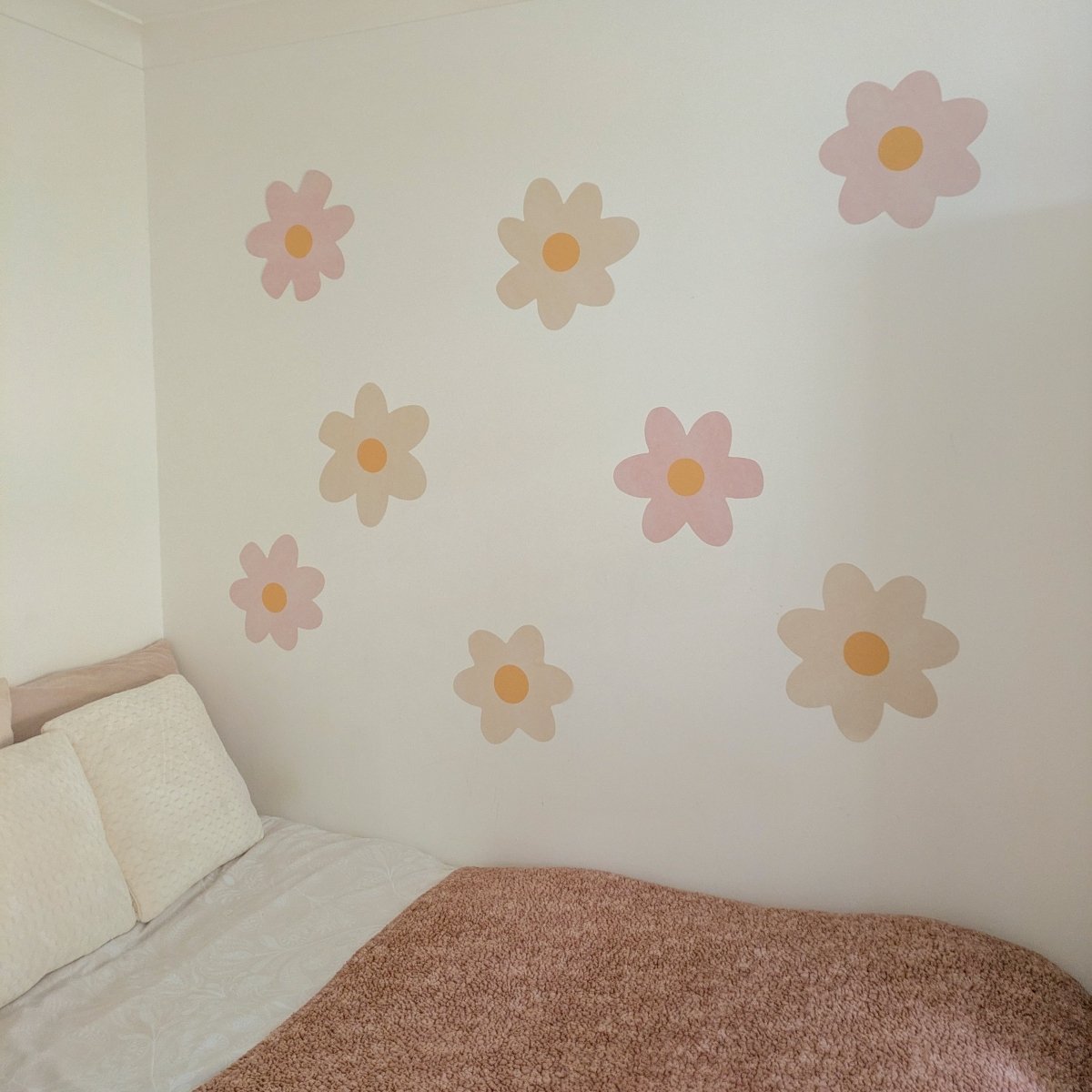 Premium Fabric Nursery Wall Stickers - Daisies - LARGE - Pink & Beige - RoseRowanDesign -