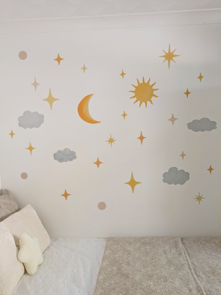 Premium Fabric Nursery Wall Stickers - Moon Stars & Sun - RoseRowanDesign -