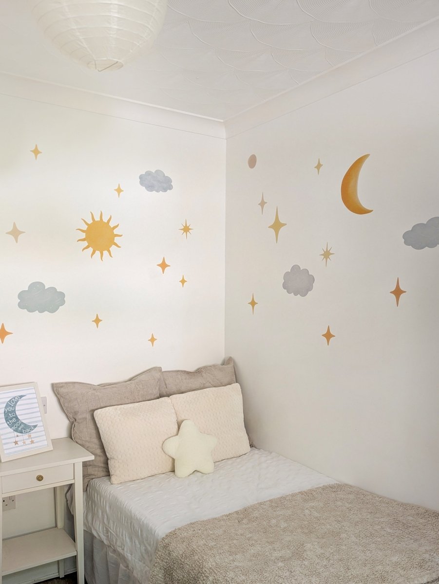 Premium Fabric Nursery Wall Stickers - Moon Stars & Sun - RoseRowanDesign -