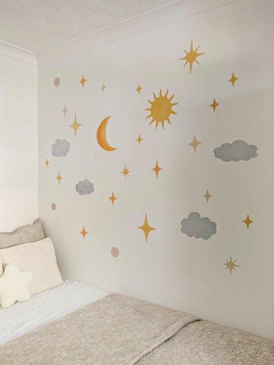 Premium Fabric Nursery Wall Stickers - Moon Stars & Sun - RoseRowanDesign -