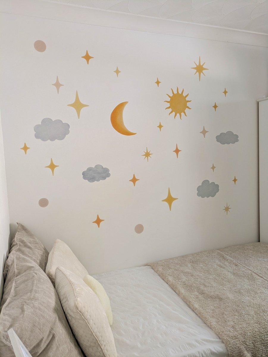 Premium Fabric Nursery Wall Stickers - Moon Stars & Sun - RoseRowanDesign -