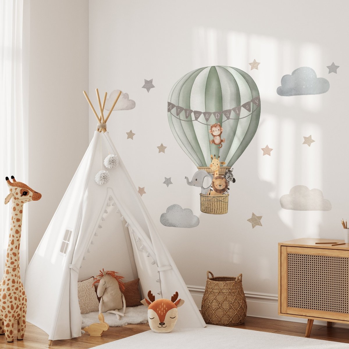 Premium Fabric Nursery Wall Stickers - Personalised Hot Air Balloon - 8 Colours Available - RoseRowanDesign -