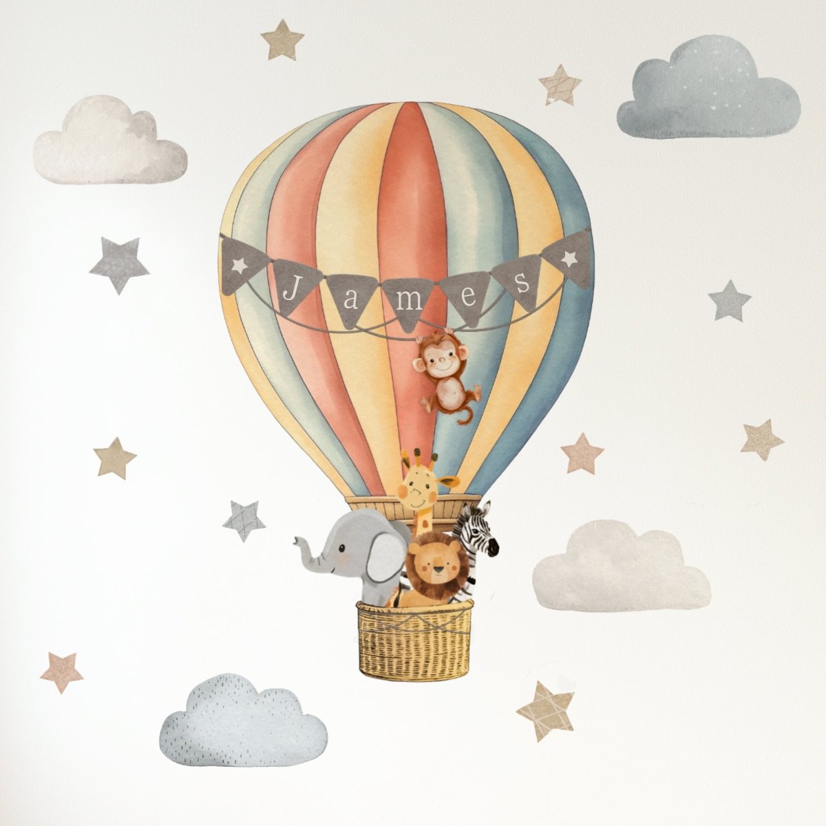 Premium Fabric Nursery Wall Stickers - Personalised Hot Air Balloon - 8 Colours Available - RoseRowanDesign -
