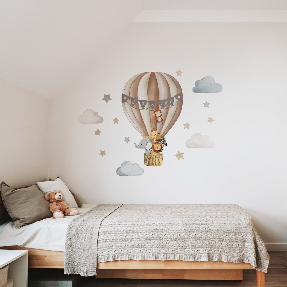Premium Fabric Nursery Wall Stickers - Personalised Hot Air Balloon - 8 Colours Available - RoseRowanDesign -