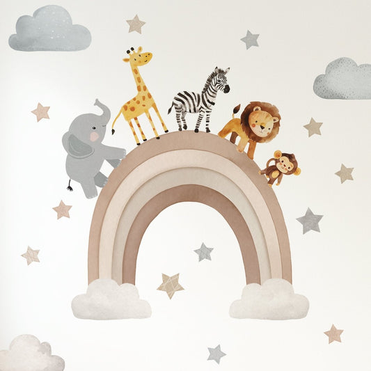 Premium Fabric Nursery Wall Stickers - Rainbow Safari Animals - 8 Colours Available - RoseRowanDesign -