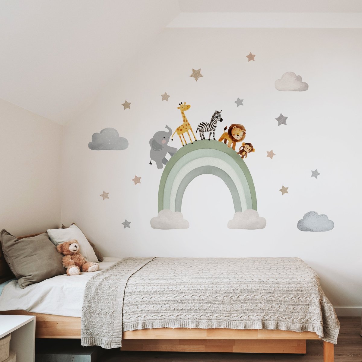 Premium Fabric Nursery Wall Stickers - Rainbow Safari Animals - 8 Colours Available - RoseRowanDesign -